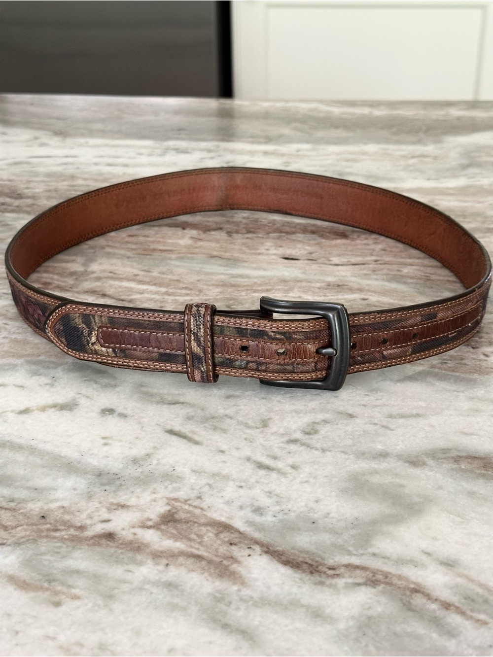 Camo & Brown Leather Lined Belt - Camouflage / Outdoor / Hunting / Fishing